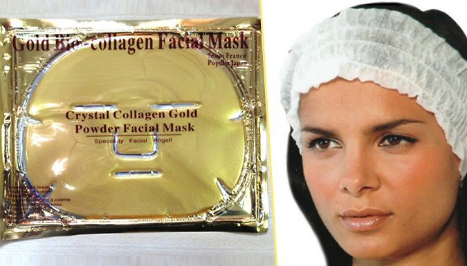 10 x Gold Collagen Face Masks + FREE Head Cap
