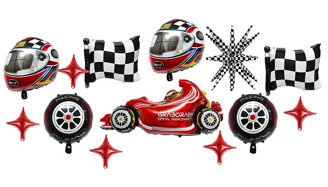 16-Piece Race Car Themed Foil Balloon Party Set