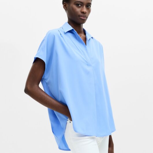 Crepe Light Cap Sleeve Popover Shirt Cornflower Blue