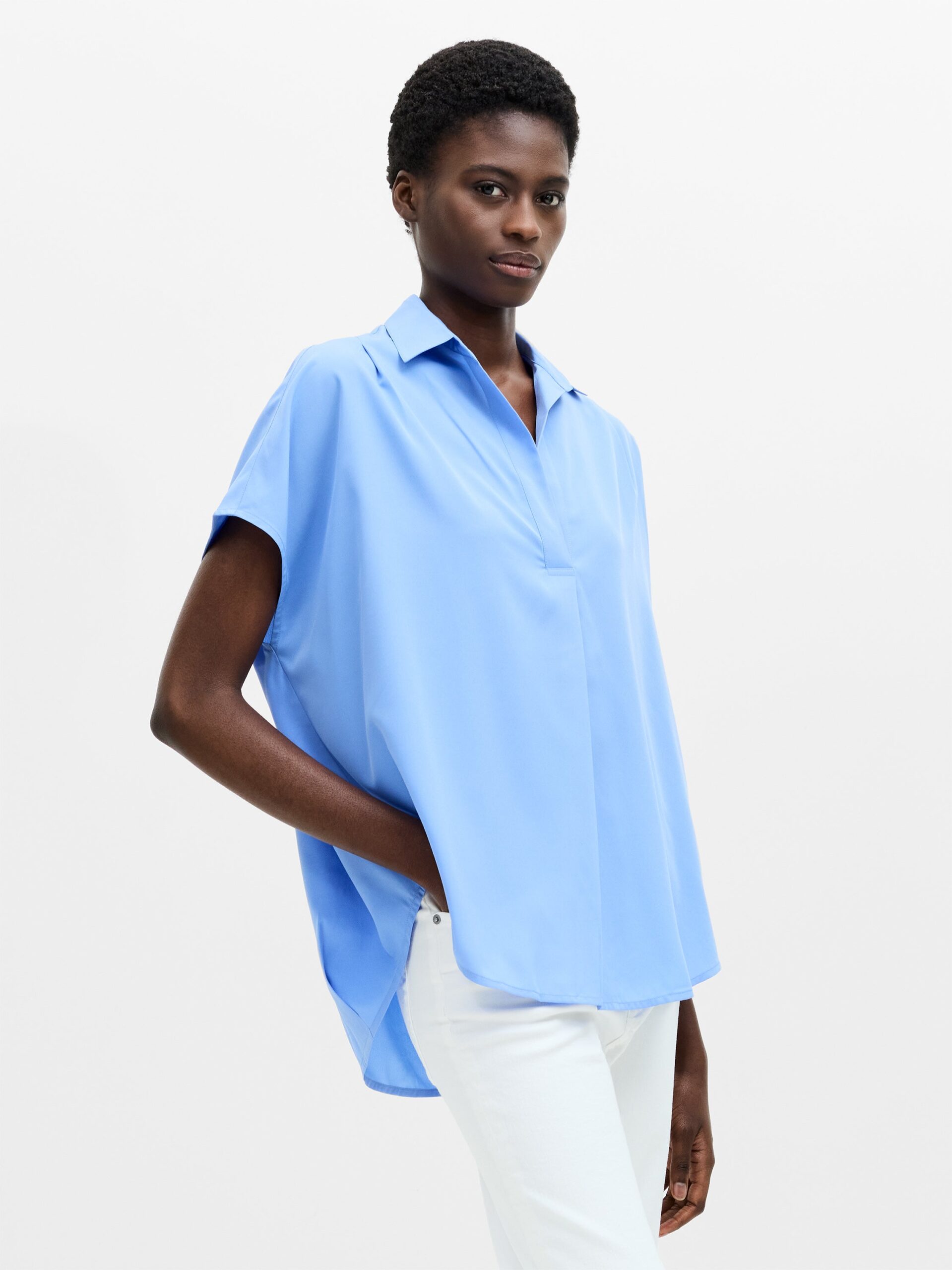 Crepe Light Cap Sleeve Popover Shirt Cornflower Blue