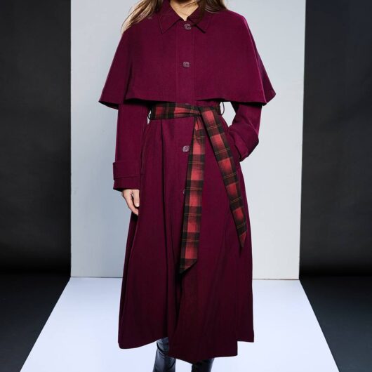 Debenhams Women's Runway 1.8.18 Belted Cape Coat in Berry | Size: 12