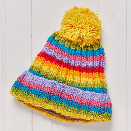 Rainbow Stripe Knitted Bobble Hat