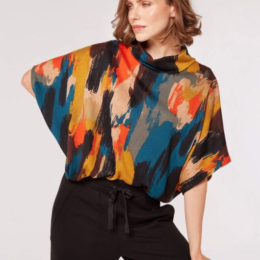Roll Neck Knitted Cape Top